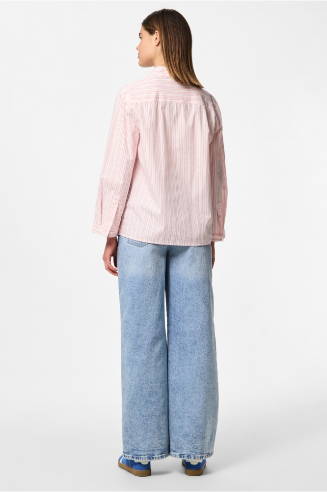 PCSULLE LS SHIRT WVN 17156227 CLOUD DANCER/PINK LEMONADE